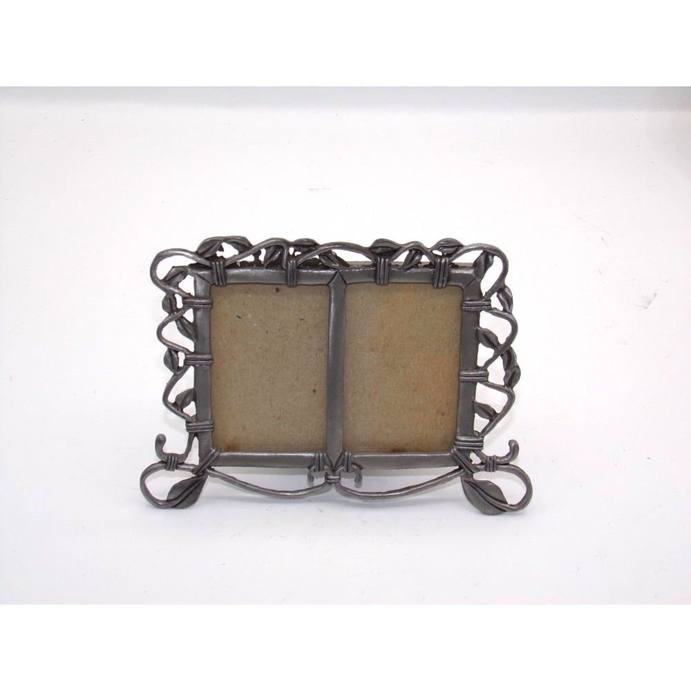 Decorel Picture Frame Metal Floral Pewter Double 4" x 4.5" Art Nouveau